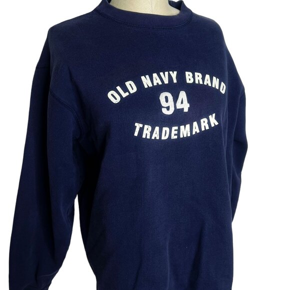Old Navy Tops - Old Navy VTG Sweatshirt Womens Size S Navy White Fleece Lined